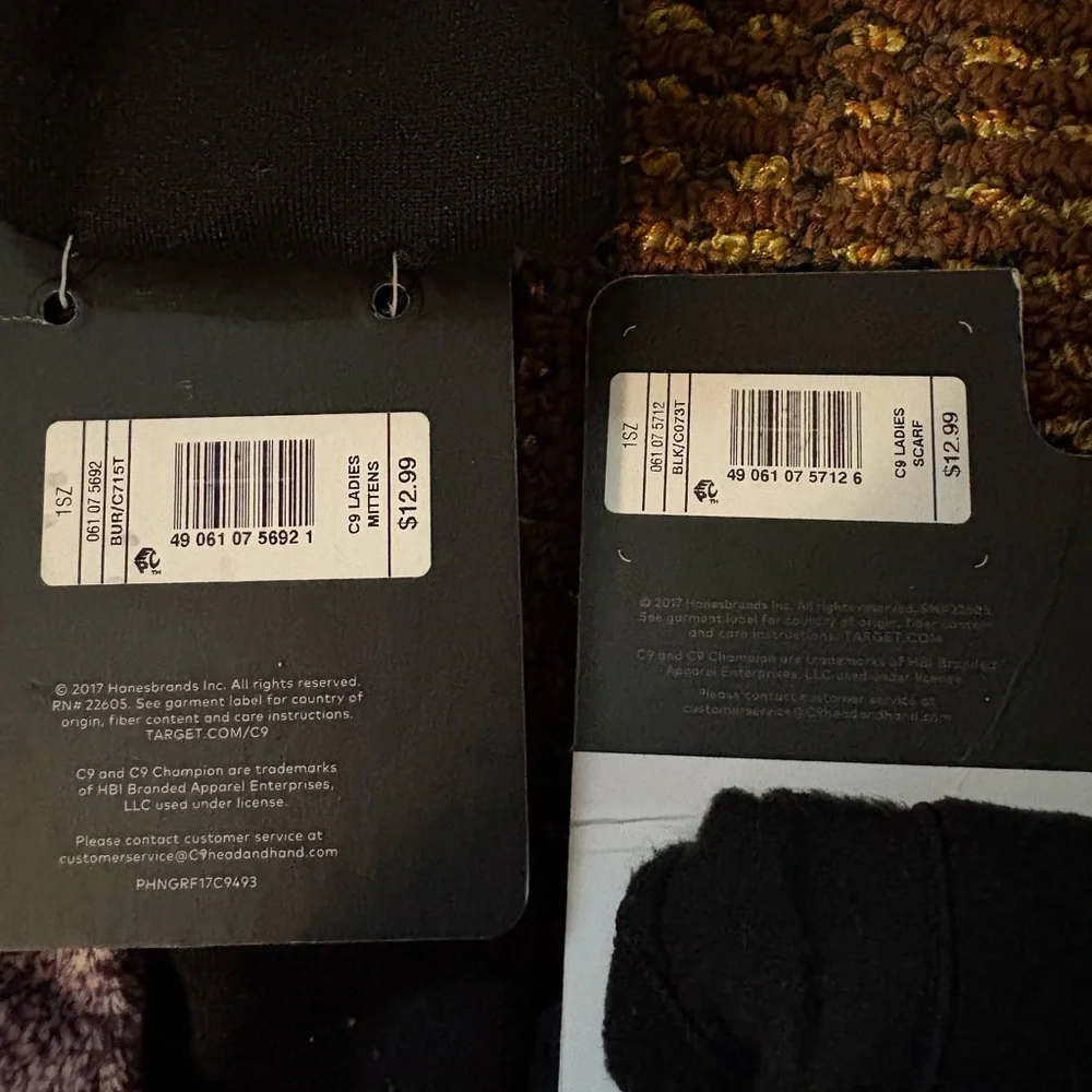 Champion Black scarf and Purple Mittens new with tags